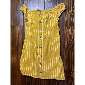 Planet Gold Dress, Girl's Size Large, Yellow White, Striped, Above the Knee